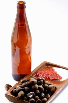 Beer Bottle With Unhealthy Eating Stock Images
