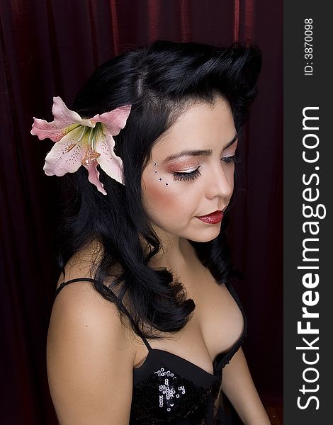 Lilly Flower in Model's Hair