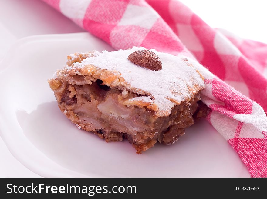 Slice of apple pie on plate