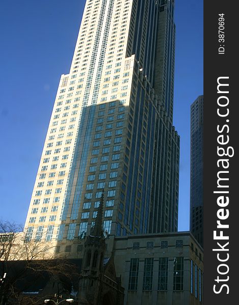 Historical Church and Modern Skyscraper on Michigan Avenue, Chicago