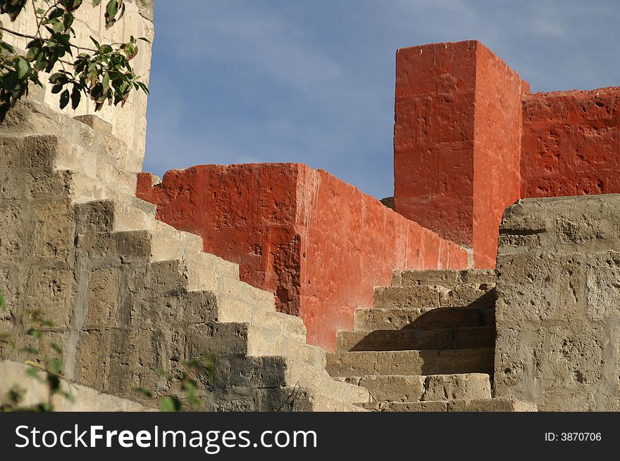 Red and White colors of old monastery Santa Catalina in Arekipa, Peru. Red and White colors of old monastery Santa Catalina in Arekipa, Peru