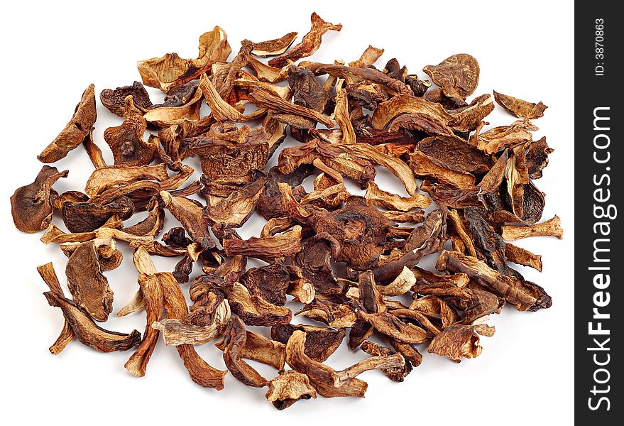 Dried mushrooms on white background isolated