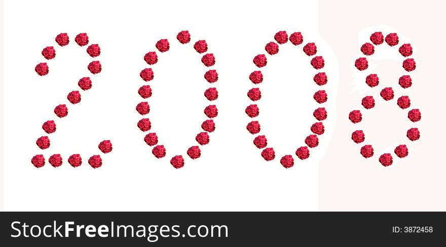 New year date made of red roses. New year date made of red roses