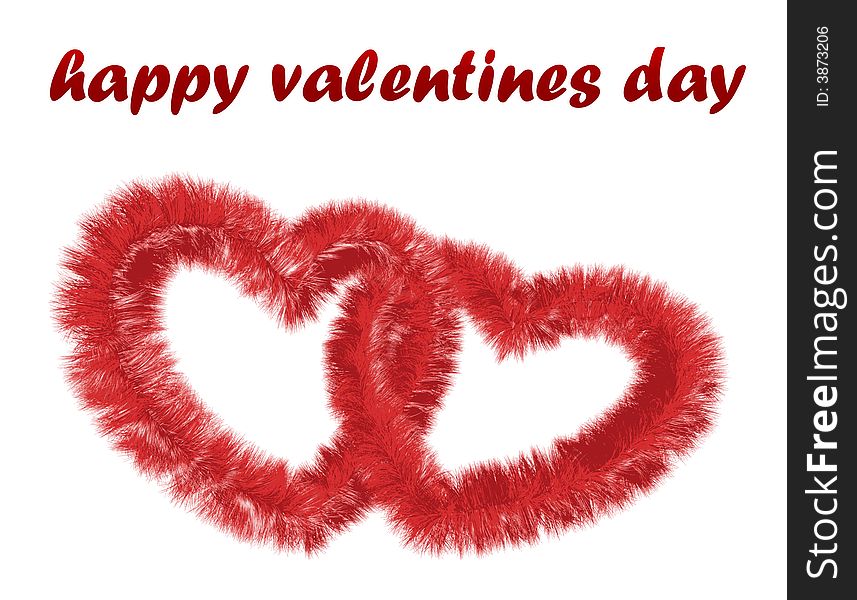 Two vector scarlet hearts from fur on a white background