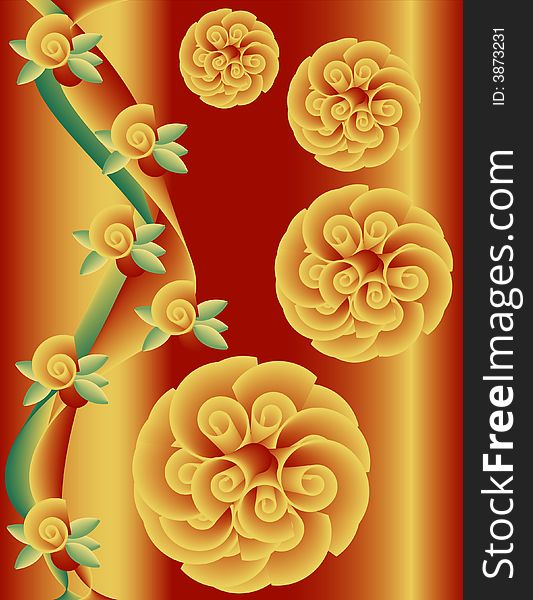 A Floral Background Features Banners and Bouquets.