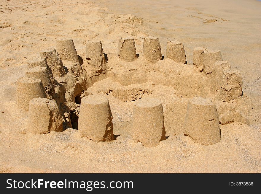 Sand constructions of several sand castles. Sand constructions of several sand castles