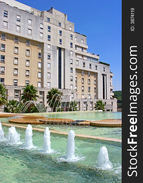 Luxury condominium with water fountains