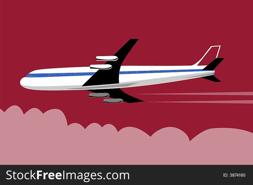 Vector art of a Retro styled Airplane in full flight