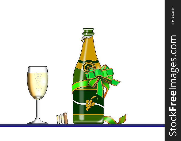 Vector art of a Wine bottle with glass