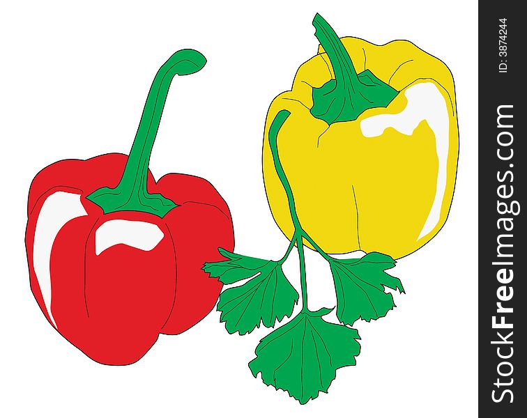 Vector art of Red and yellow bell pepper