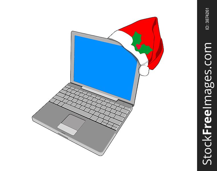 Laptop Computer With Santa Hat