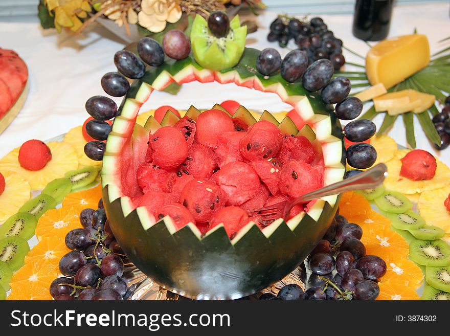 Fruit ornaments placed on a table