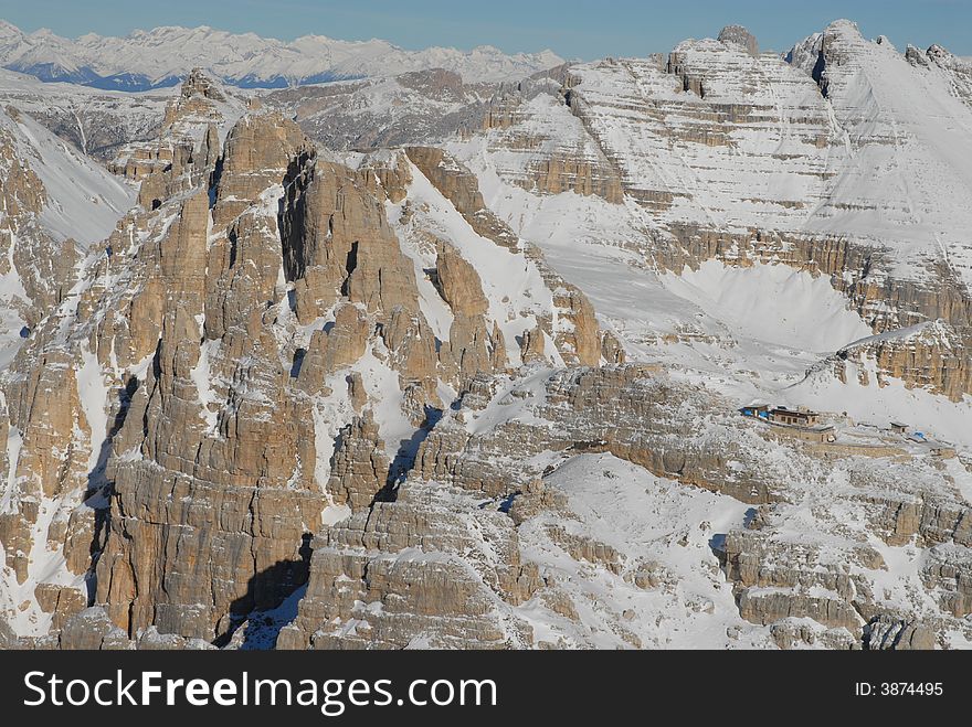 An aerial view of dolomiti mountains