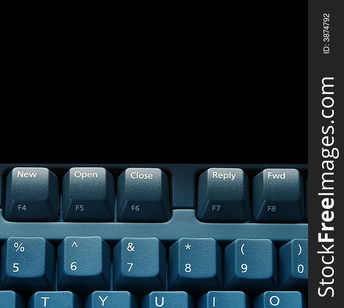 Close-up of wireless keyboard keys on black background. Close-up of wireless keyboard keys on black background