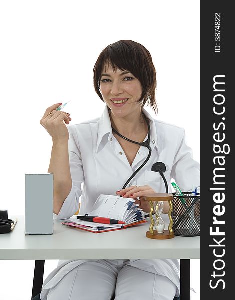 Young doctor with stethoscope on isolated background