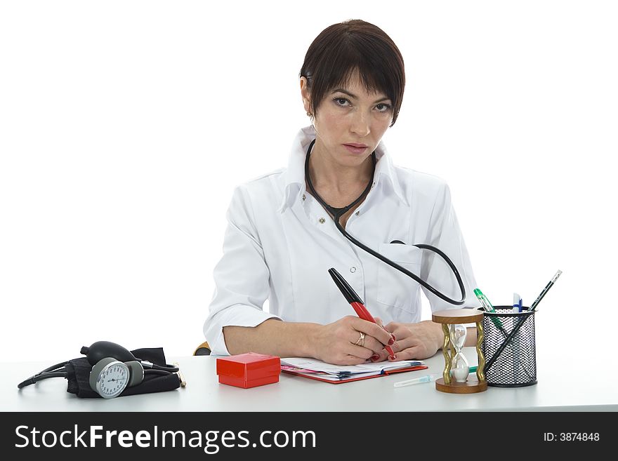 Young doctor with stethoscope on isolated background