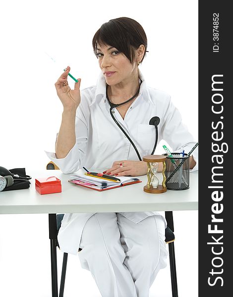 Young doctor with stethoscope on isolated background