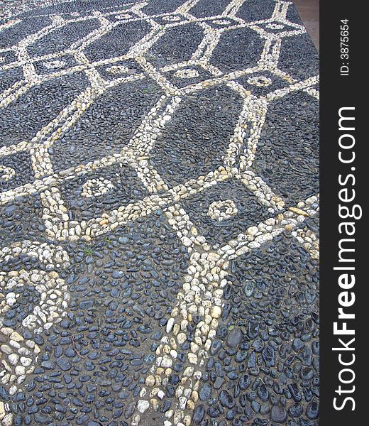 Pattered brick path in old monastery