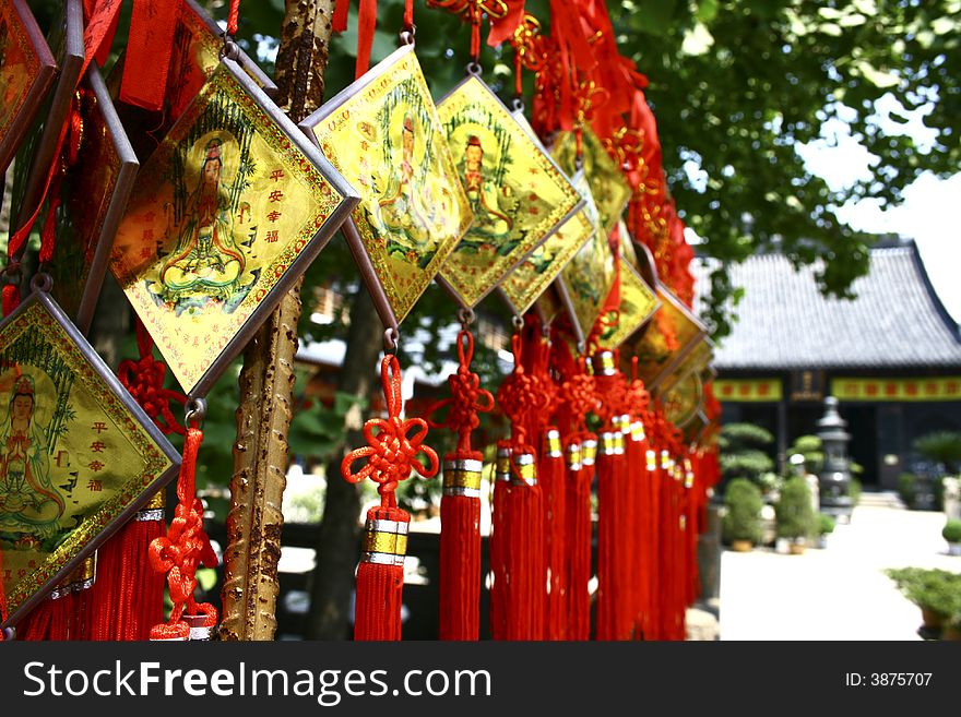 Wish ties in zhen ru old temple and people write the good wishs on it. hope self has good luck.