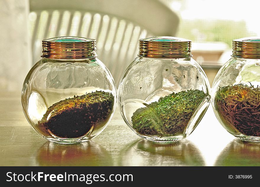 Three spices pot in the sun. Three spices pot in the sun