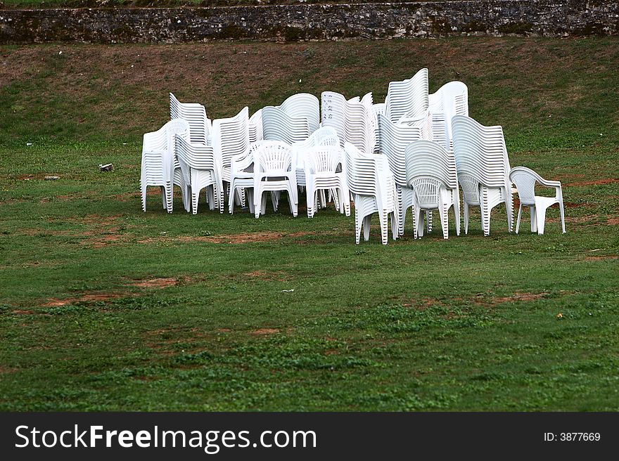 Chairs after party in the field