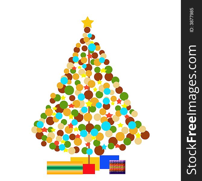 Abstract Christmas tree with ornaments and gifts. Abstract Christmas tree with ornaments and gifts
