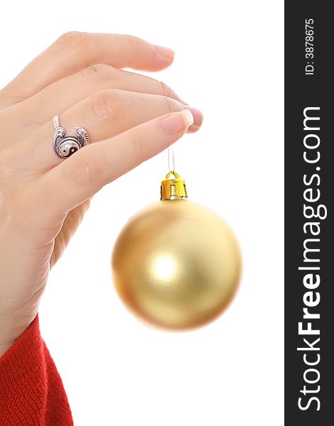 Hand holding an ornament isolated on a white background