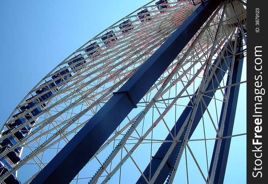 A perspective shot of a ferris wheel