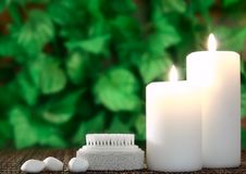 Candle,pumice And Stones Before Leaf Royalty Free Stock Images Candle,pumice And Stones Before Leaf Royalty Free Stock Images