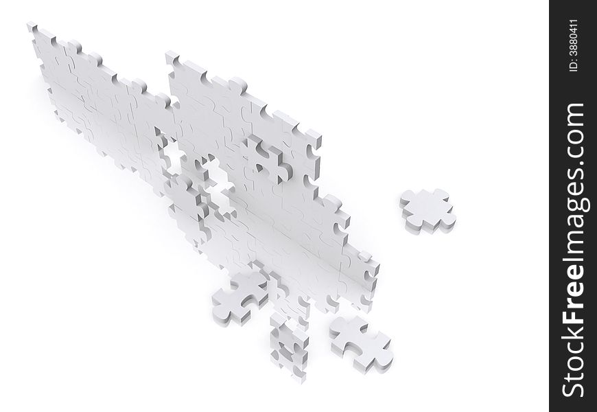 3d puzzle rendered on a reflective surface. 3d puzzle rendered on a reflective surface