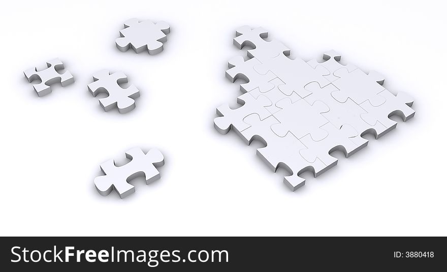 3d puzzle rendered on a reflective surface. 3d puzzle rendered on a reflective surface
