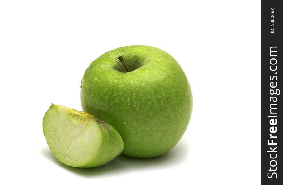 Fresh green apple on white background