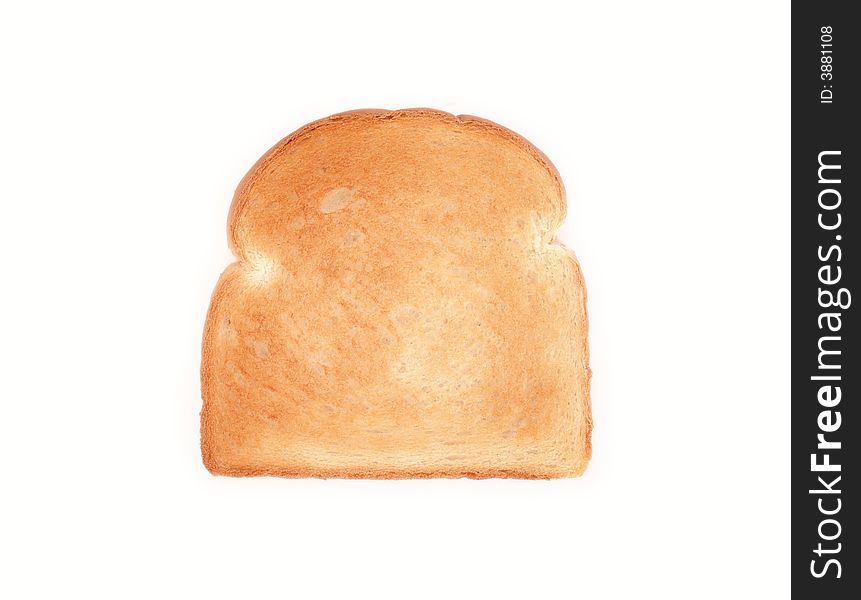 Piece of bread, toasted to a golden brown, isolated on white