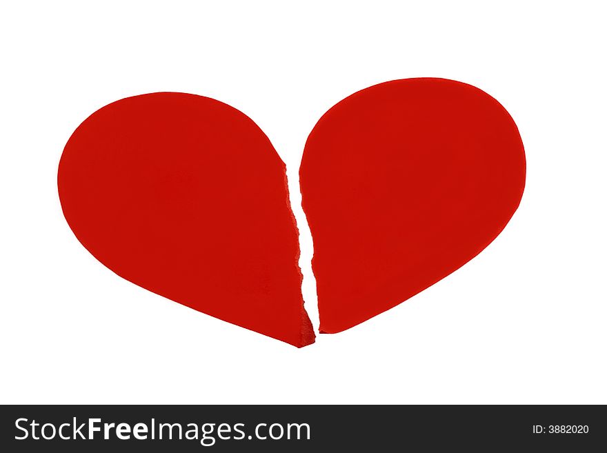 Two halves of red heart isolated on white background