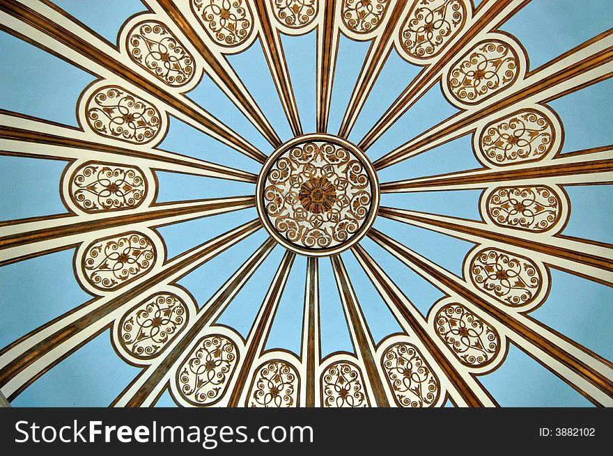 Colorful ceiling painted in blue and gold. Colorful ceiling painted in blue and gold