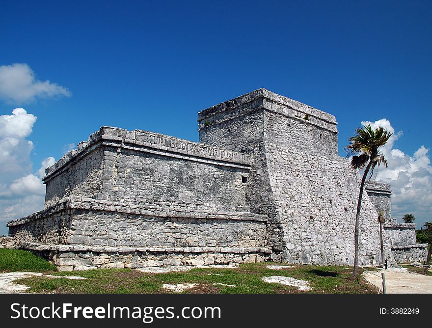 View of Ancient Mayan Castle at Tulum