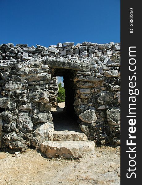 Closeup of Ancient Mayan Gateway in City Walls