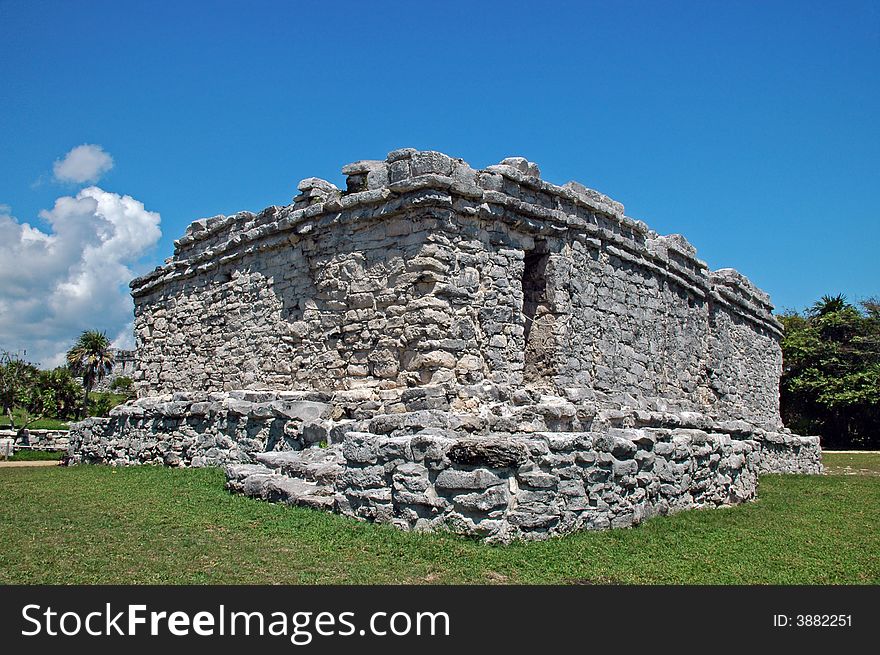 Closeup Angled View of Ancient Mayan Public Building