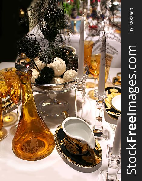 Luxury Christmas table with golden table set. Luxury Christmas table with golden table set