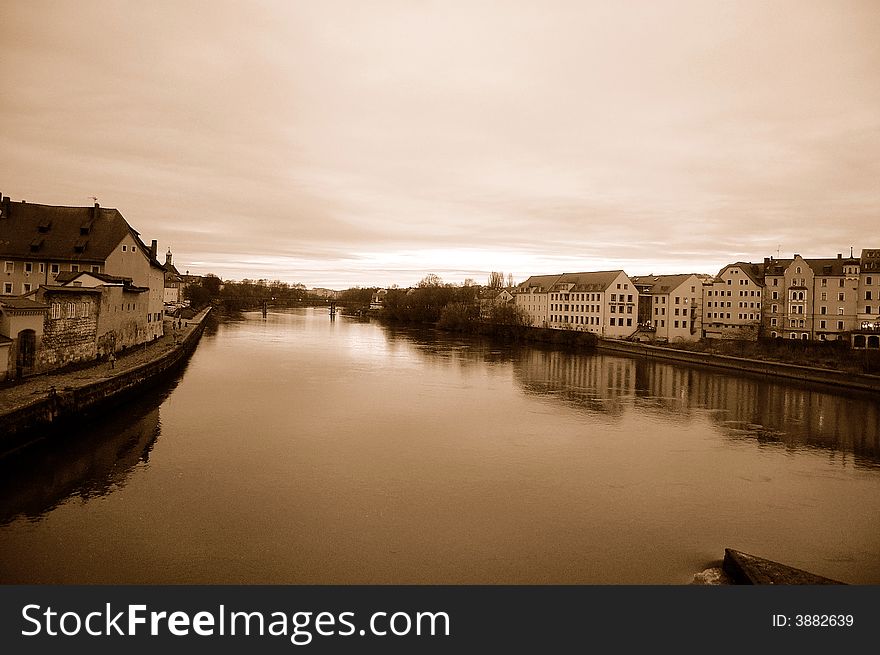 View from a bridge overlooking the Danube in Germany. View from a bridge overlooking the Danube in Germany.