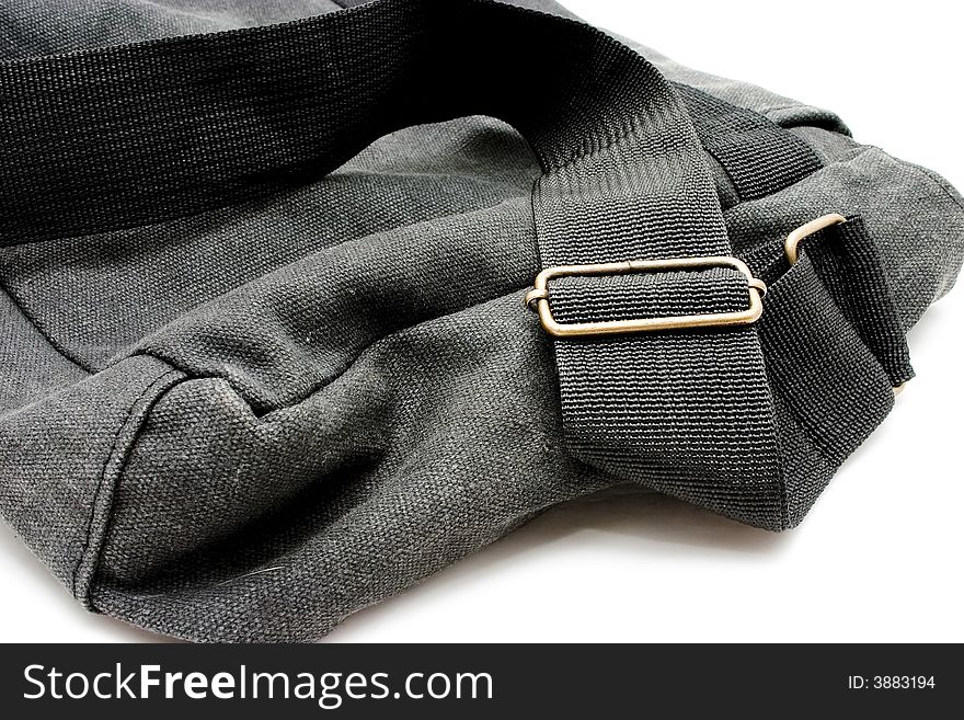 Black material bag with adjustable metal buckle. Black material bag with adjustable metal buckle