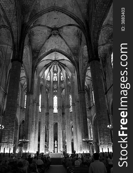 People at mass in one of the cathedrals at Barcelona