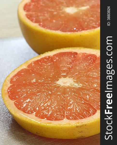 A juicy sliced grapefruit for a healthy breakfast