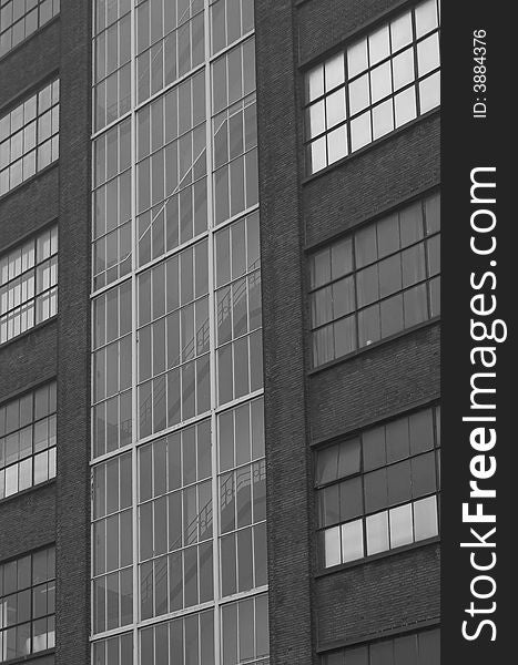 Industrial building wall and staircase shot in black and white