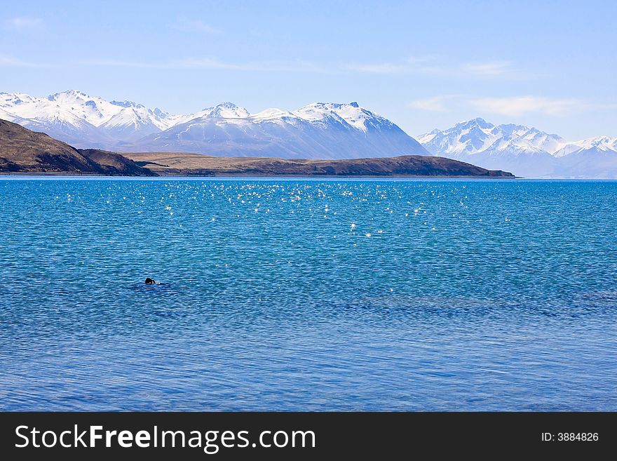 A photo of Lake Tekapo on a sunny spring day