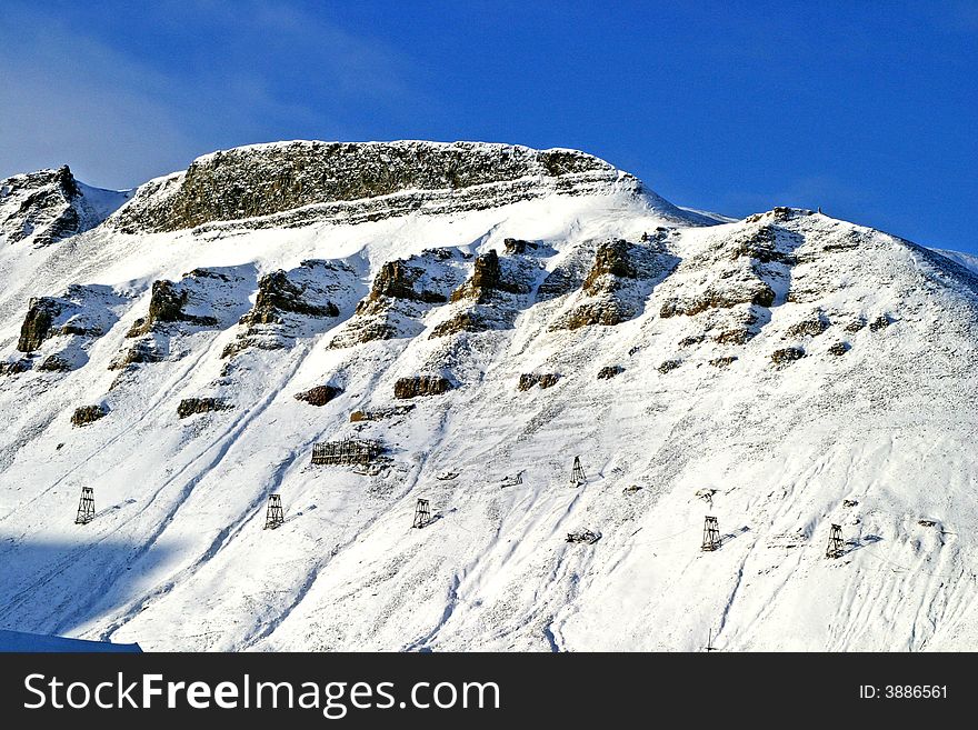 Mountain in arctic area during winter