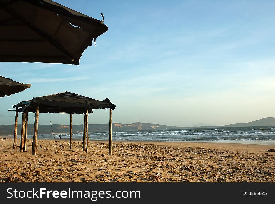 Wooden huts on the beach in vietnam