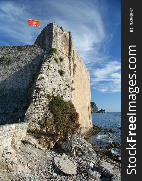 Fortress with flag in Budva, Montenegro. Fortress with flag in Budva, Montenegro