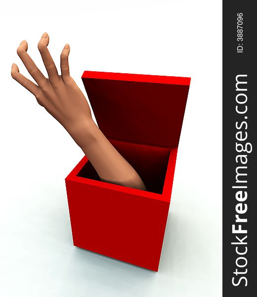 A abstract image of a box with a hand coming out of it. A abstract image of a box with a hand coming out of it.