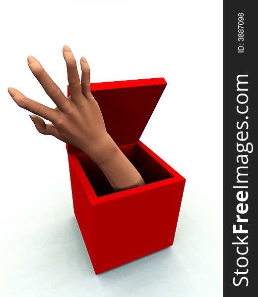 A abstract image of a box with a hand coming out of it. A abstract image of a box with a hand coming out of it.